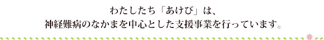 私たちあけびは、神経難病のなかまを中心とした支援を行っています。